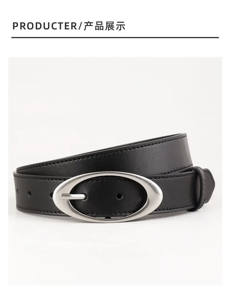 Korean Style Women's Black Genuine Leather Belt with Silver Buckle — feature 20