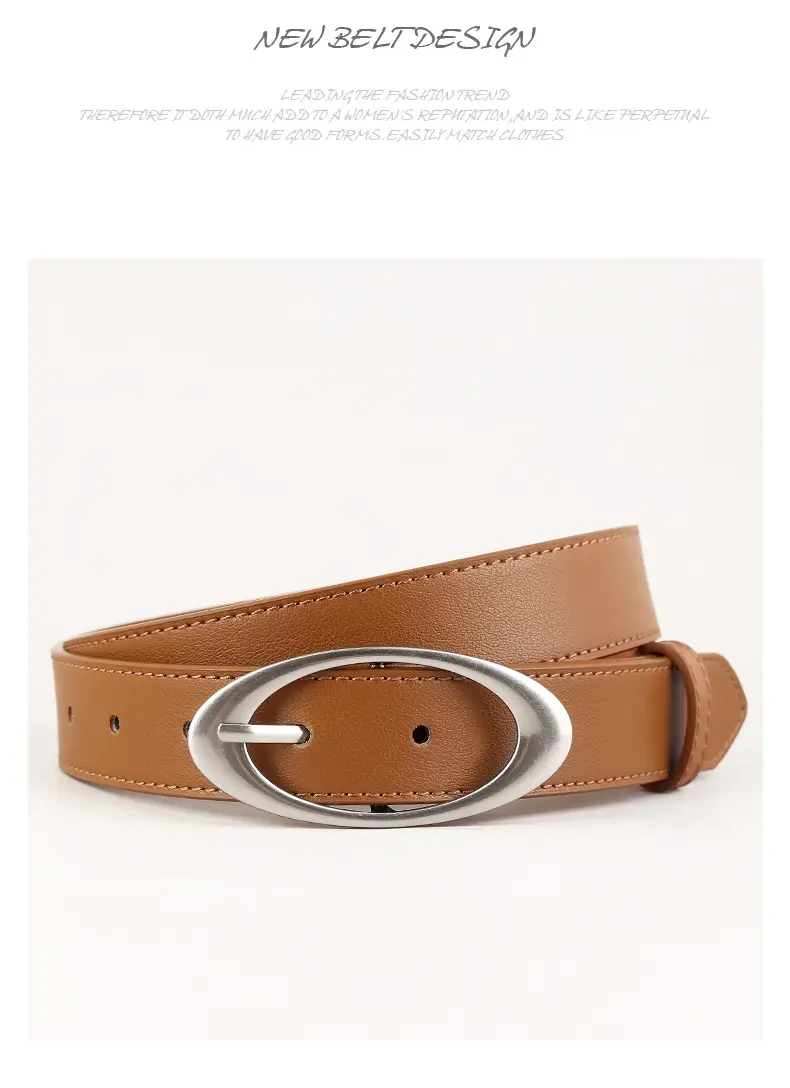 Korean Style Women's Black Genuine Leather Belt with Silver Buckle — feature 21