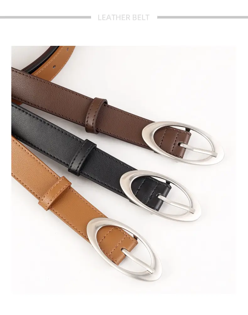 Korean Style Women's Black Genuine Leather Belt with Silver Buckle — feature 7