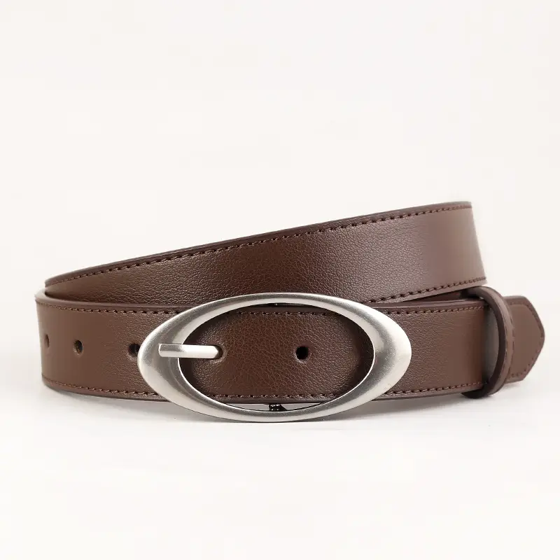 Korean Style Women's Black Genuine Leather Belt with Silver Buckle - Image 2