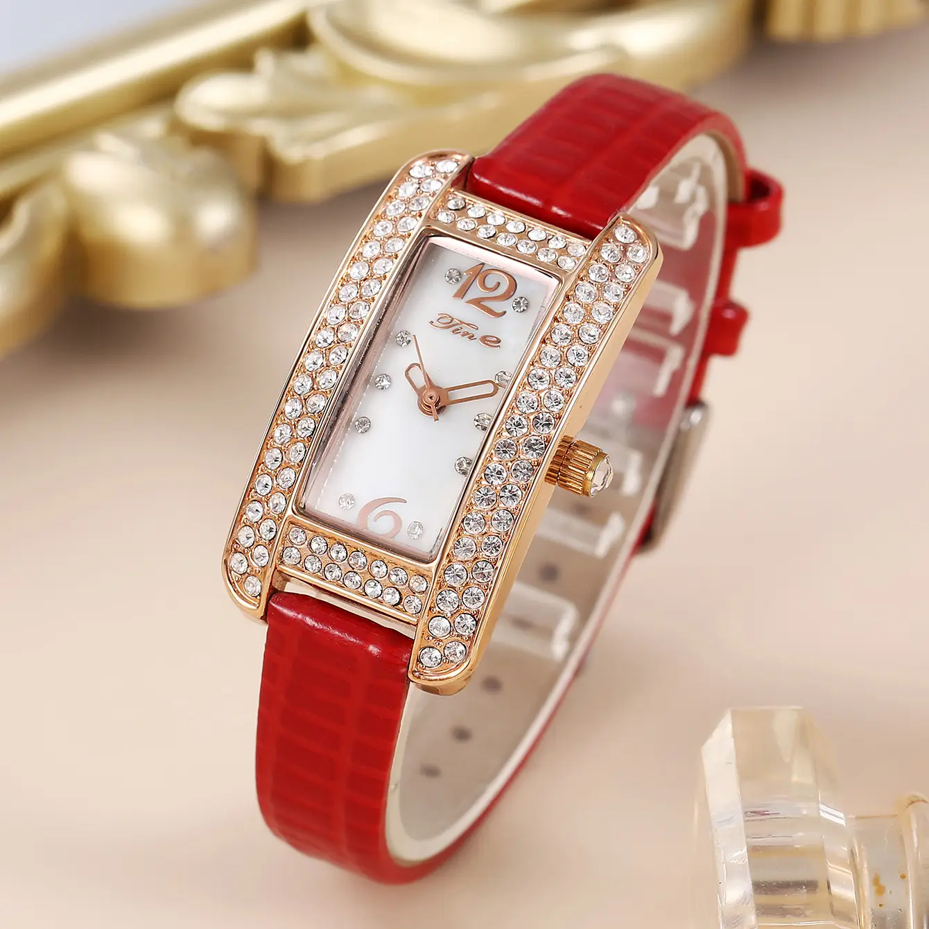 Women's High-End Diamond Watch with Black Strap - Image 8