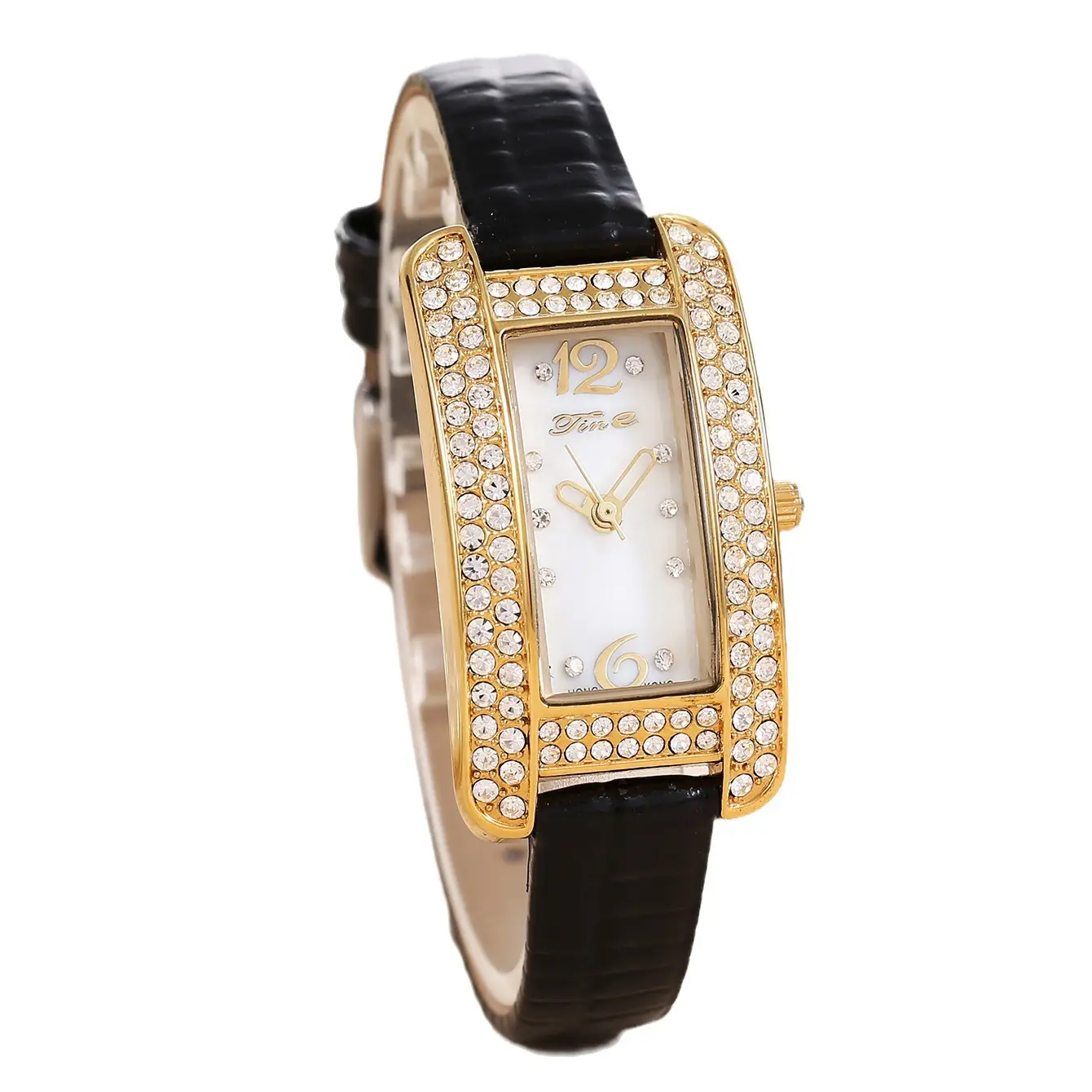 Women's High-End Diamond Watch with Black Strap - Image 9