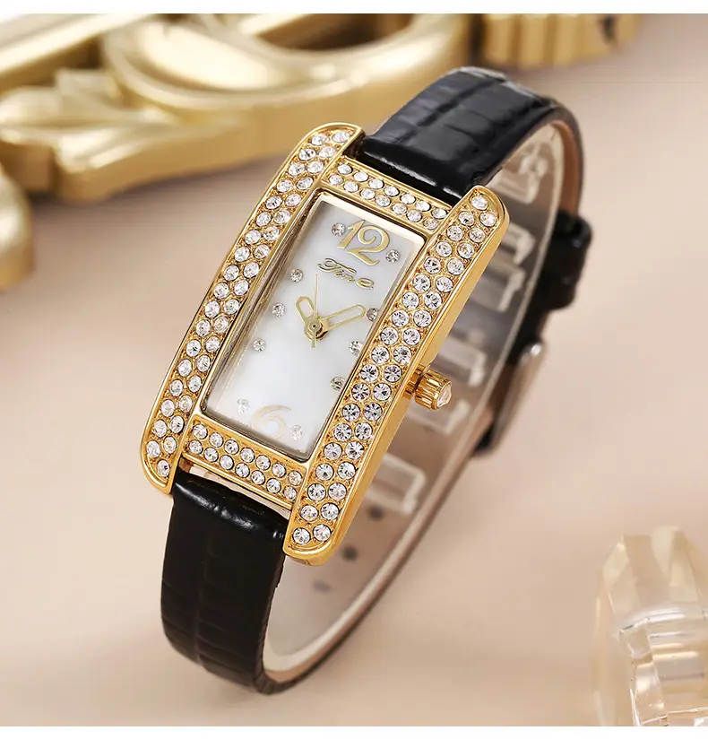 Women's High-End Diamond Watch with Black Strap — feature 17