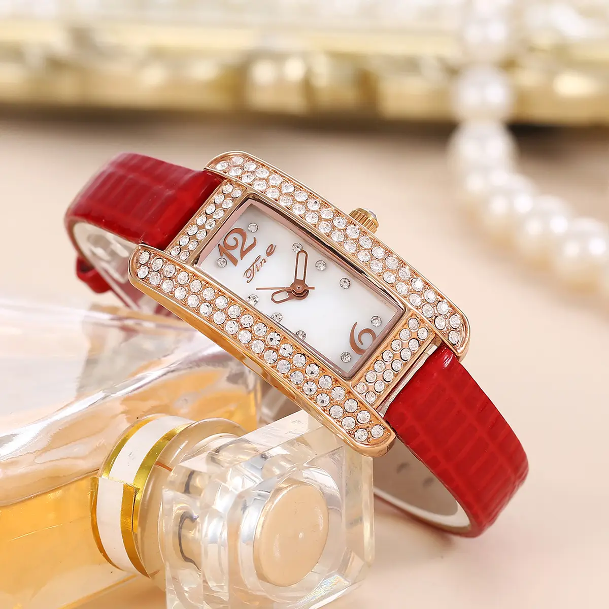 Women's High-End Diamond Watch with Black Strap — feature 2