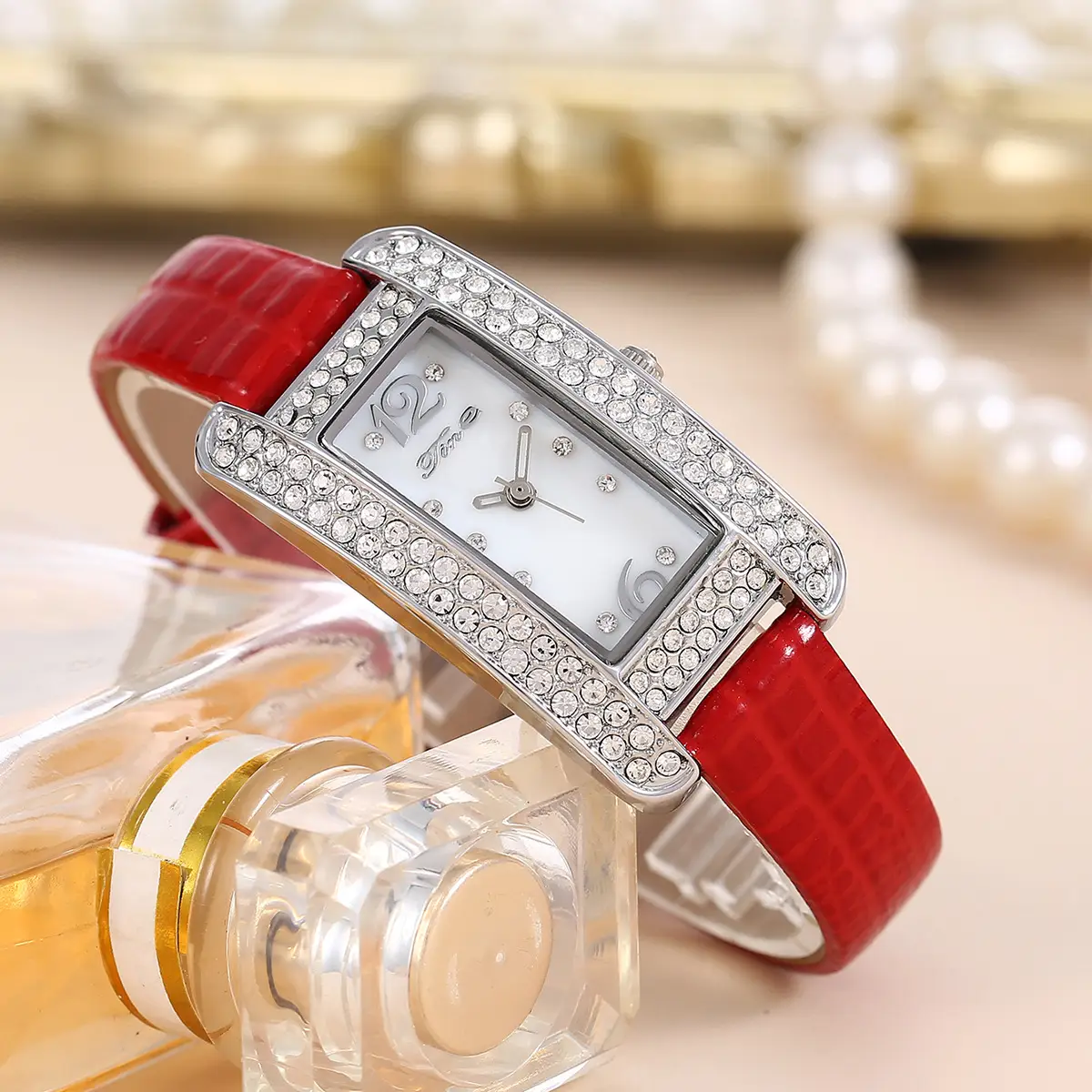 Women's High-End Diamond Watch with Black Strap — feature 3