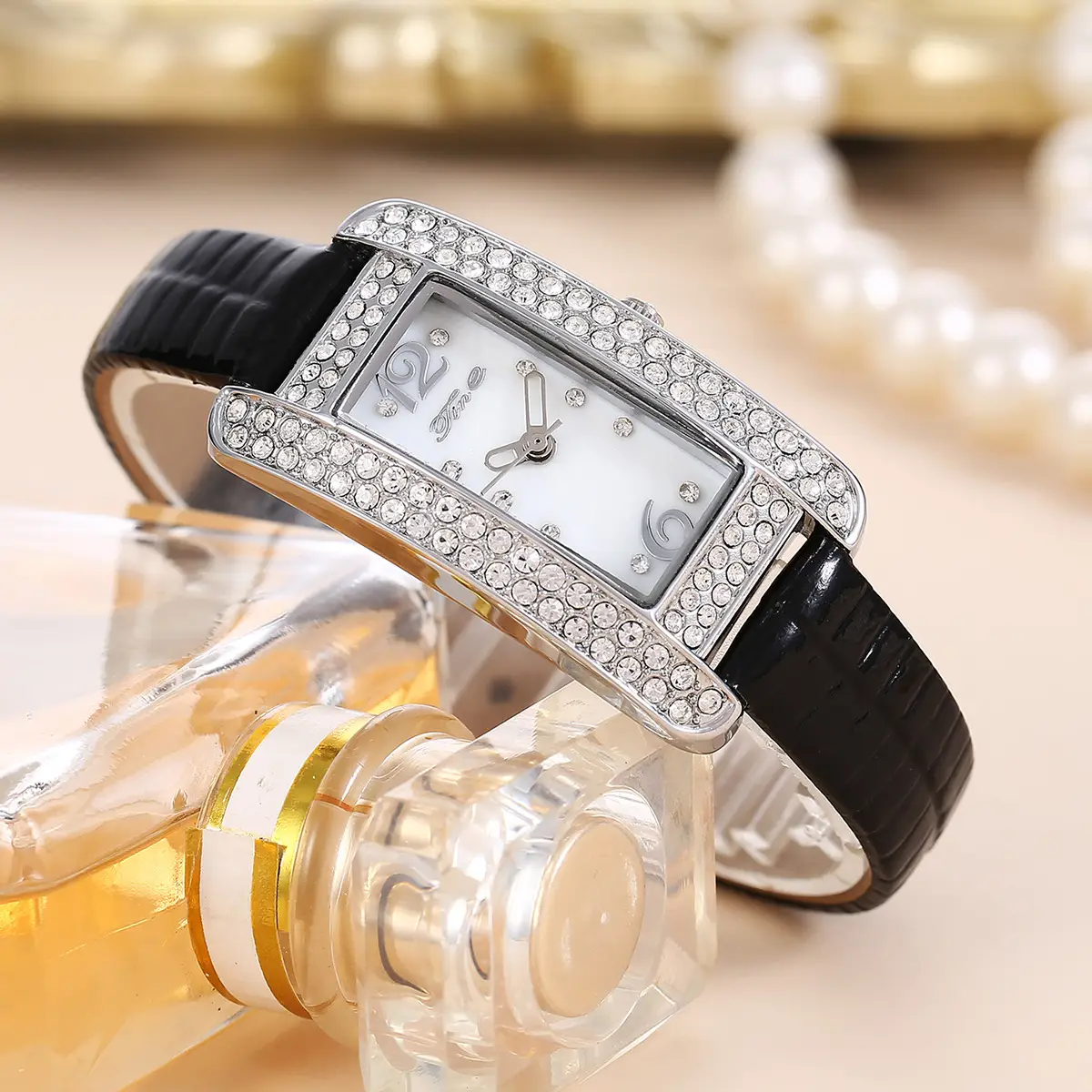 Women's High-End Diamond Watch with Black Strap — feature 5