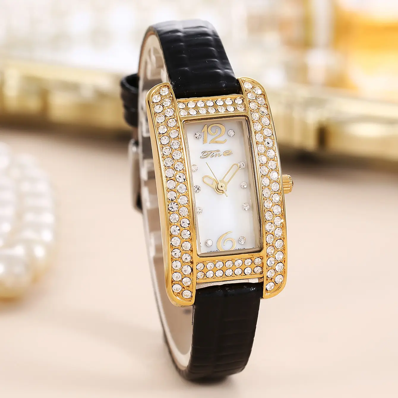 Women's High-End Diamond Watch with Black Strap — feature 6