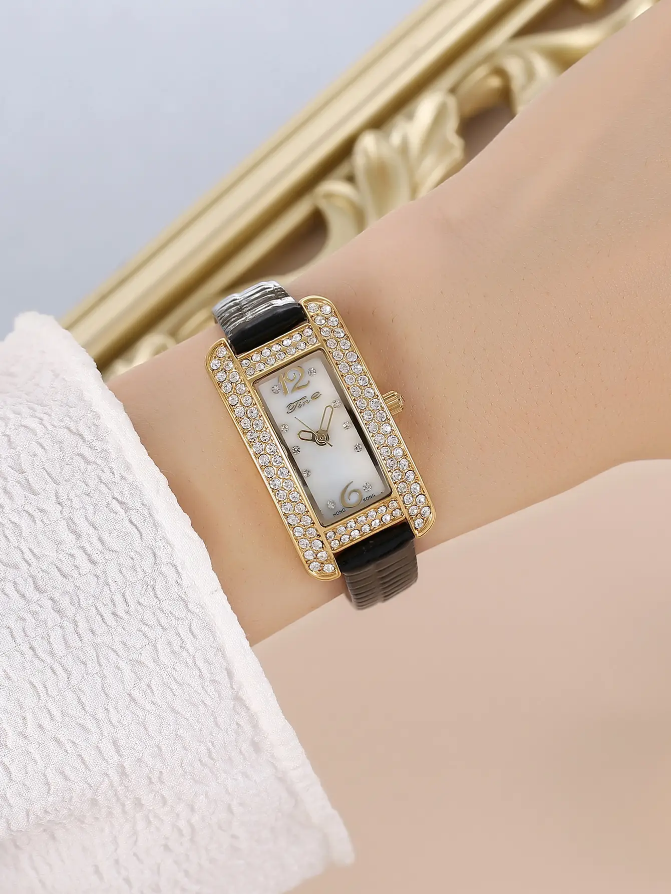 Women's High-End Diamond Watch with Black Strap — feature 9