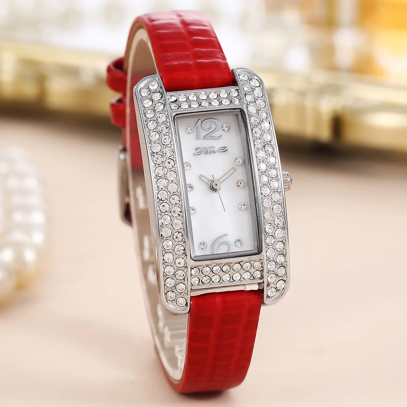Women's High-End Diamond Watch with Black Strap - Image 2