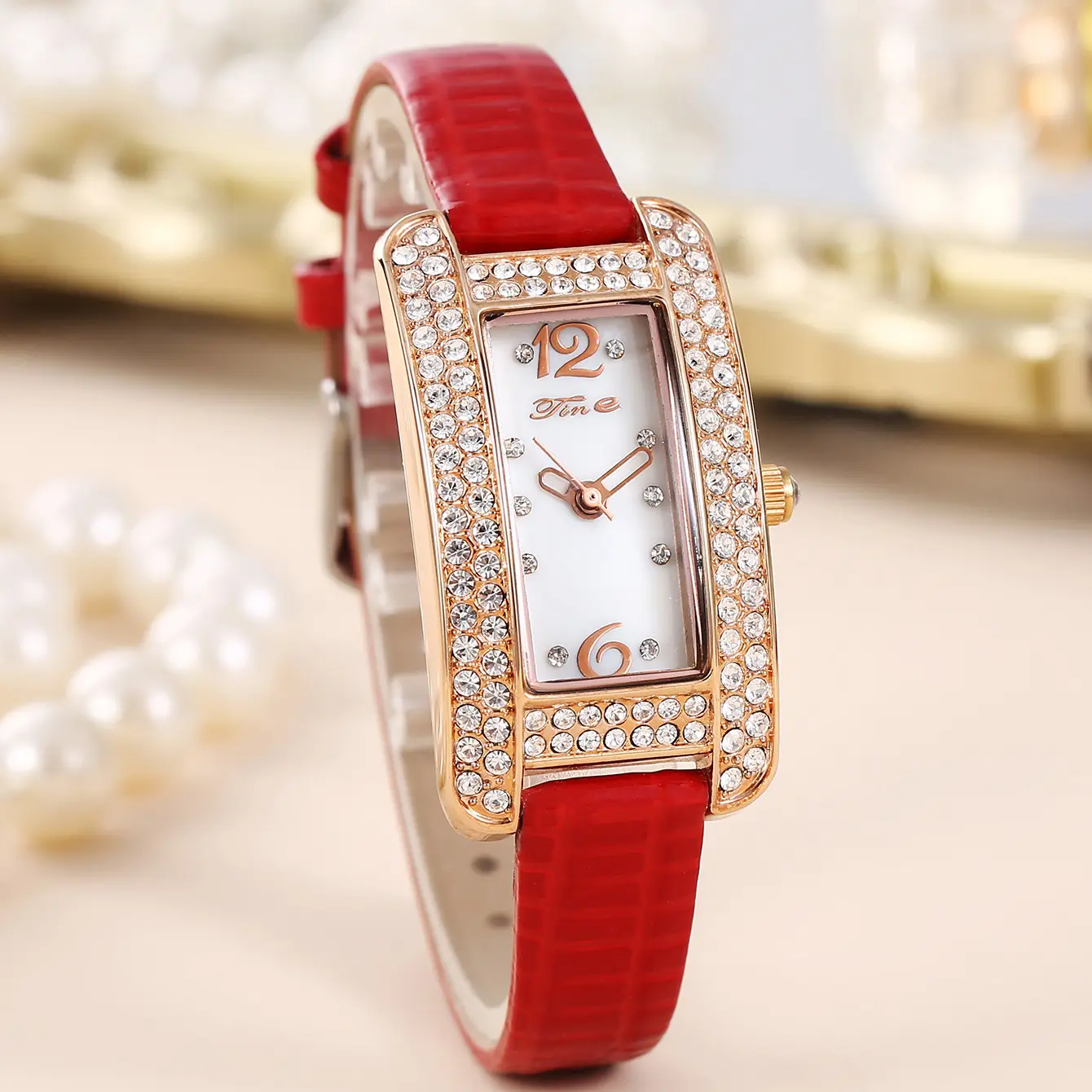 Women's High-End Diamond Watch with Black Strap - Image 4