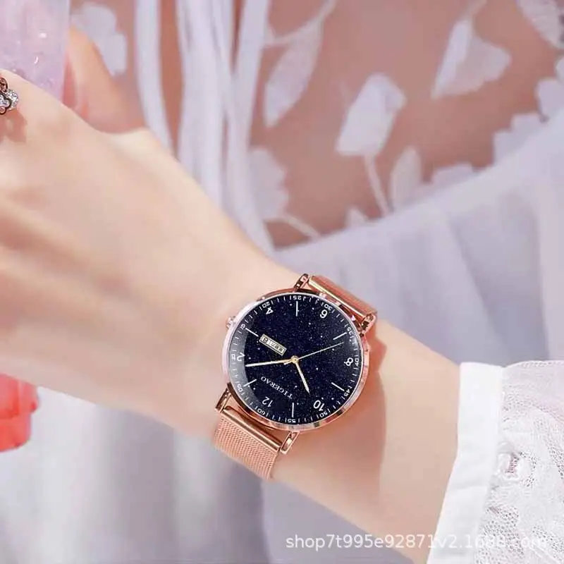 Fully Automatic, High-Looking and Versatile Women's Watch with Dual Calendar, Waterproof and Luminous, Ultra-Thin Quartz Watch for Girls