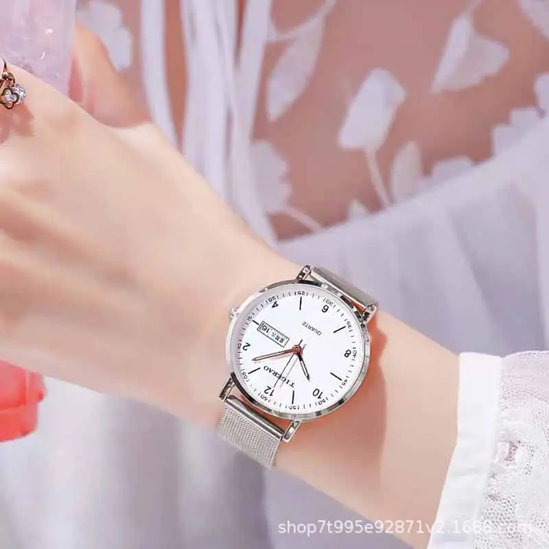 Fully Automatic, High-Looking and Versatile Women's Watch with Dual Calendar, Waterproof and Luminous, Ultra-Thin Quartz Watch for Girls