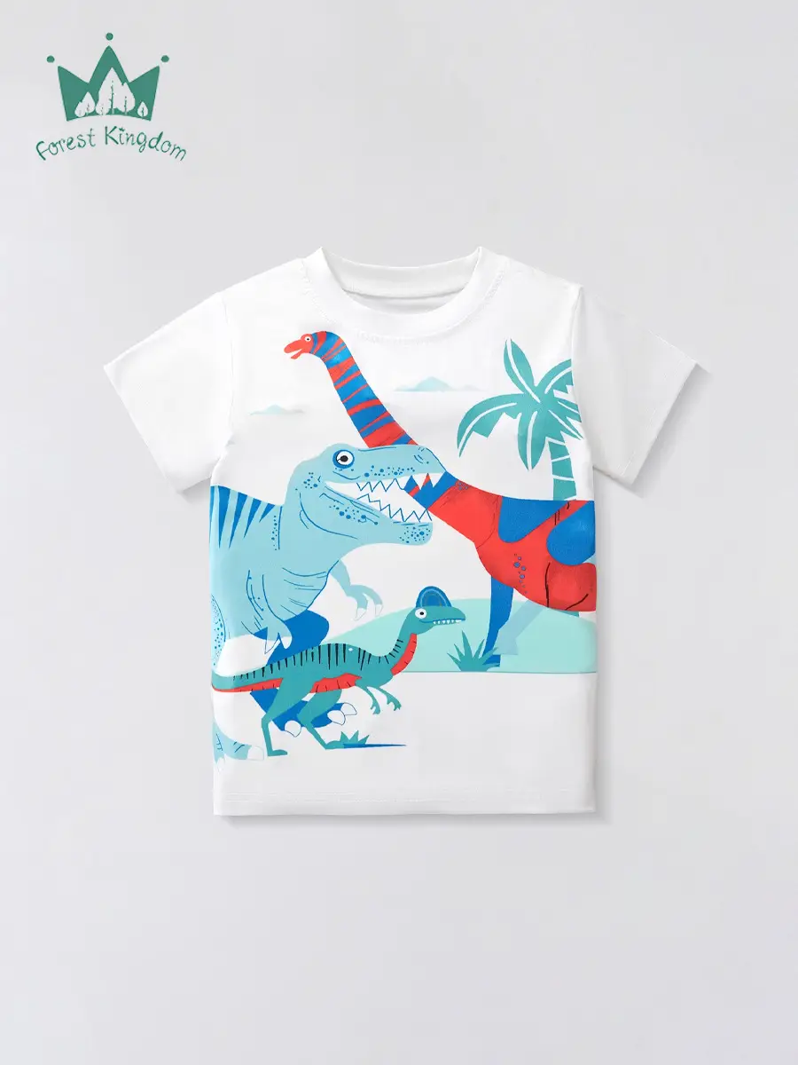 2025 Summer New Boys T-Shirt Cartoon Dinosaur White - Image 2