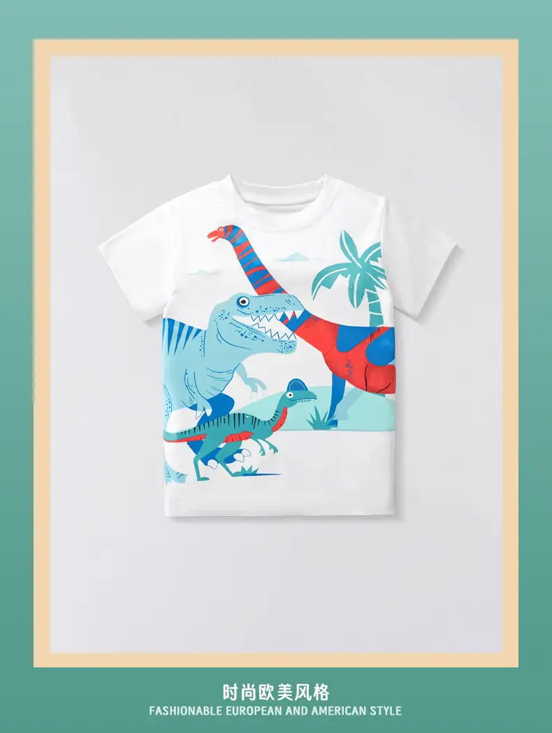 2025 Summer New Boys T-Shirt Cartoon Dinosaur White — feature 2