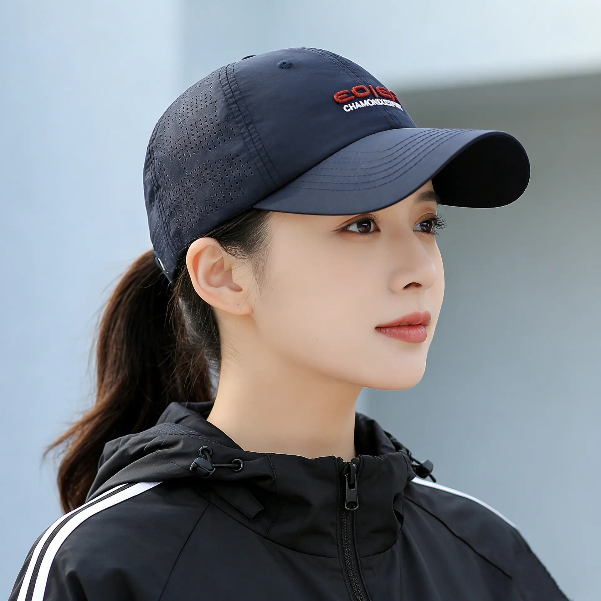 Korean Style Grey Baseball Cap with Embroidered Logo - Image 12