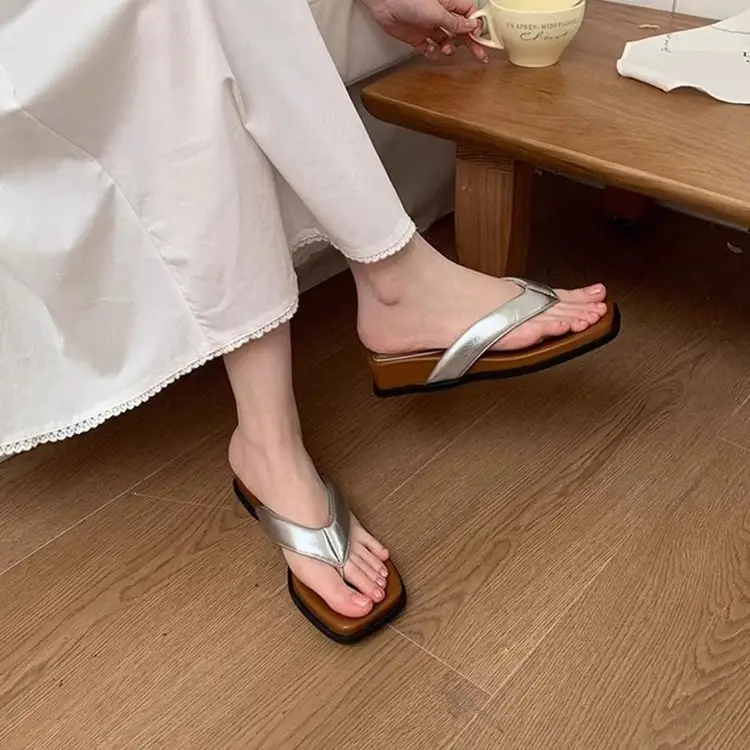 Thick-Soled Heightening Wedge-Heeled Flip-Flops for Women's Summer Outer Wear Flip-Flops 2025 New Style with Skirt Beach Sandals - Image 5