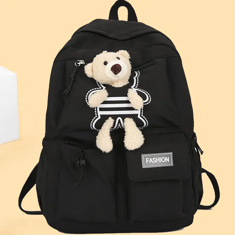 Purple Embroidered Unisex Backpack with Teddy Bear Design — feature 10