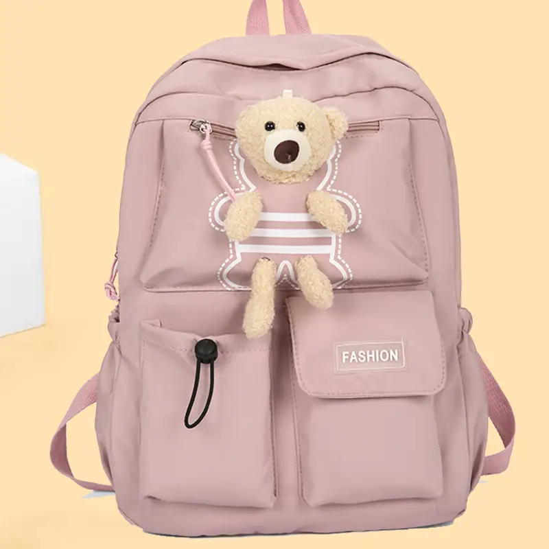 Purple Embroidered Unisex Backpack with Teddy Bear Design — feature 11
