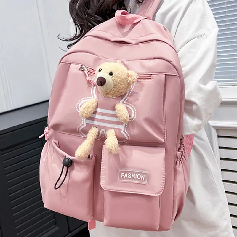 Purple Embroidered Unisex Backpack with Teddy Bear Design — feature 12
