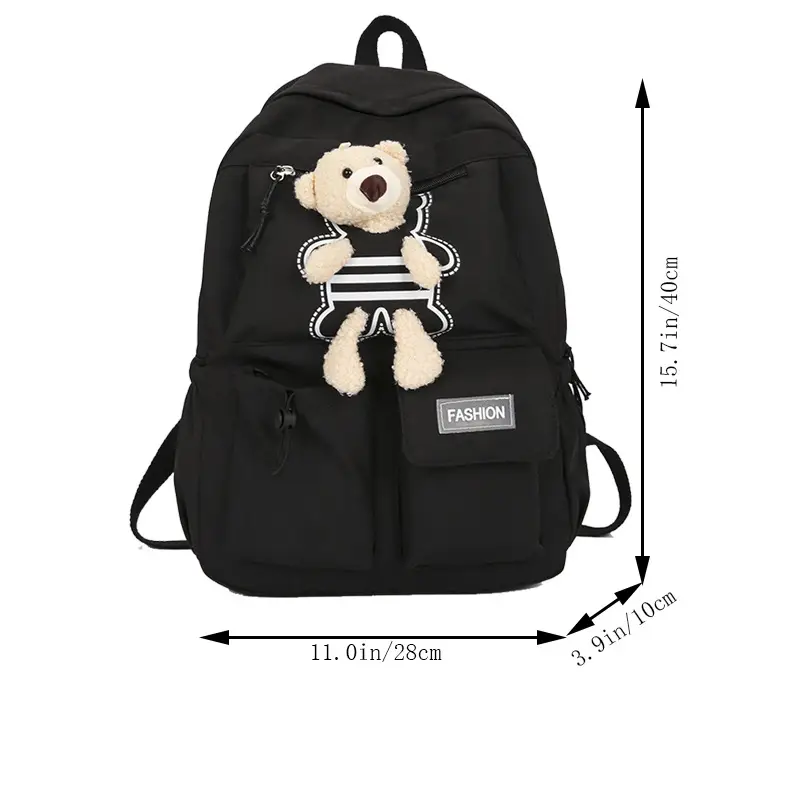 Purple Embroidered Unisex Backpack with Teddy Bear Design — feature 13