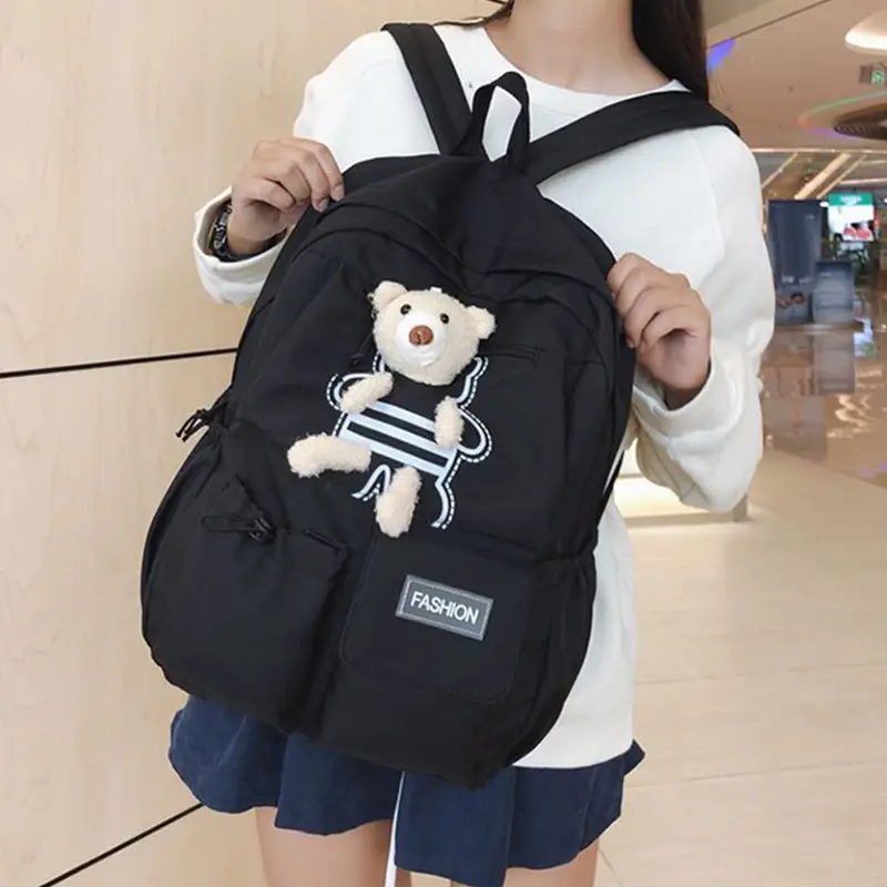 Purple Embroidered Unisex Backpack with Teddy Bear Design — feature 14