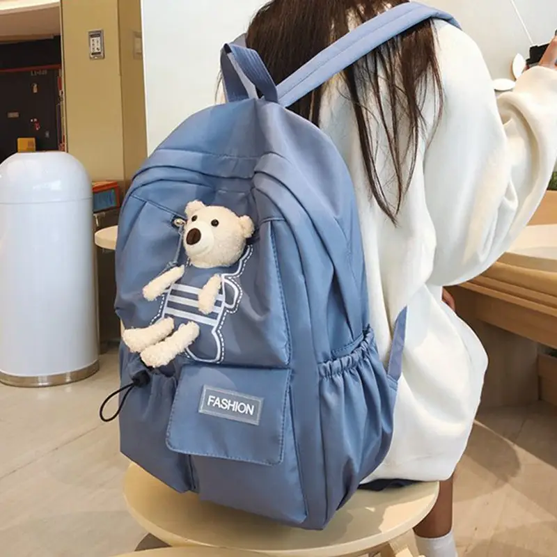 Purple Embroidered Unisex Backpack with Teddy Bear Design — feature 16