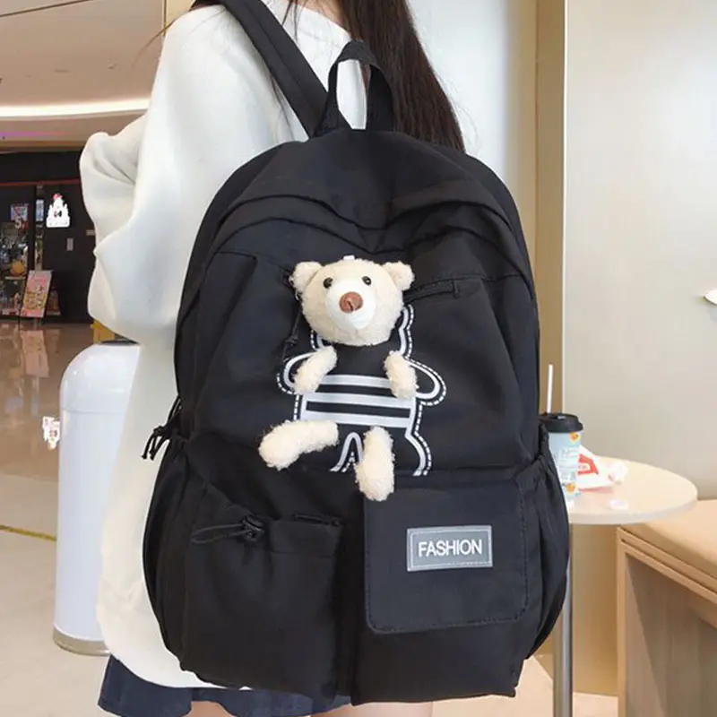 Purple Embroidered Unisex Backpack with Teddy Bear Design — feature 20