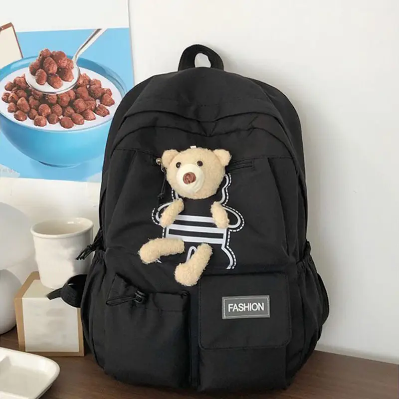 Purple Embroidered Unisex Backpack with Teddy Bear Design — feature 21
