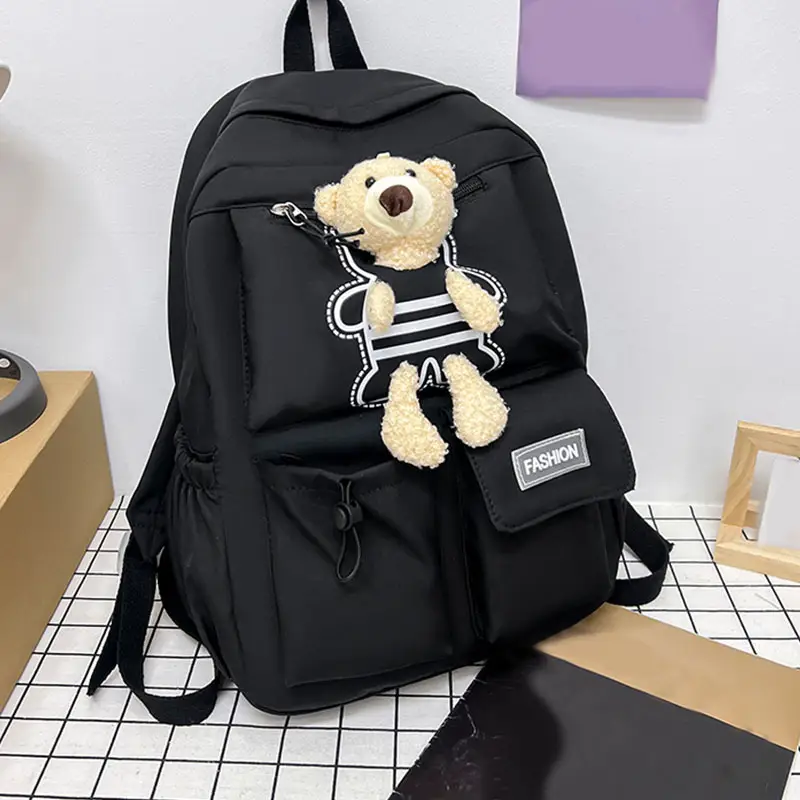 Purple Embroidered Unisex Backpack with Teddy Bear Design — feature 24