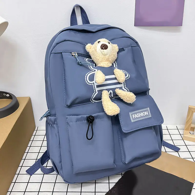 Purple Embroidered Unisex Backpack with Teddy Bear Design — feature 25