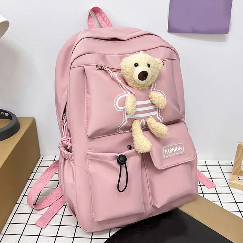 Purple Embroidered Unisex Backpack with Teddy Bear Design — feature 26