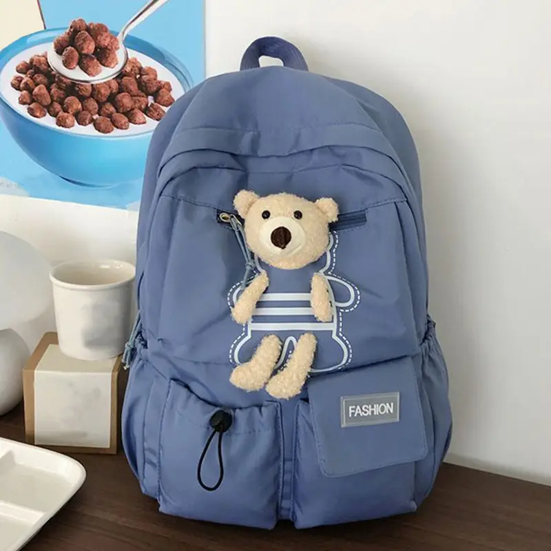 Purple Embroidered Unisex Backpack with Teddy Bear Design — feature 28