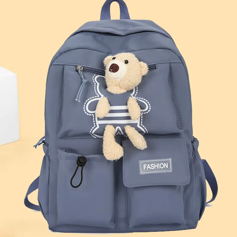 Purple Embroidered Unisex Backpack with Teddy Bear Design — feature 29