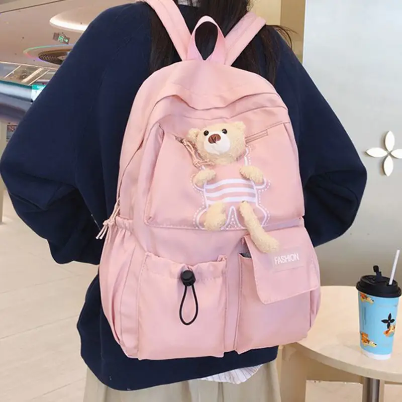 Purple Embroidered Unisex Backpack with Teddy Bear Design — feature 5