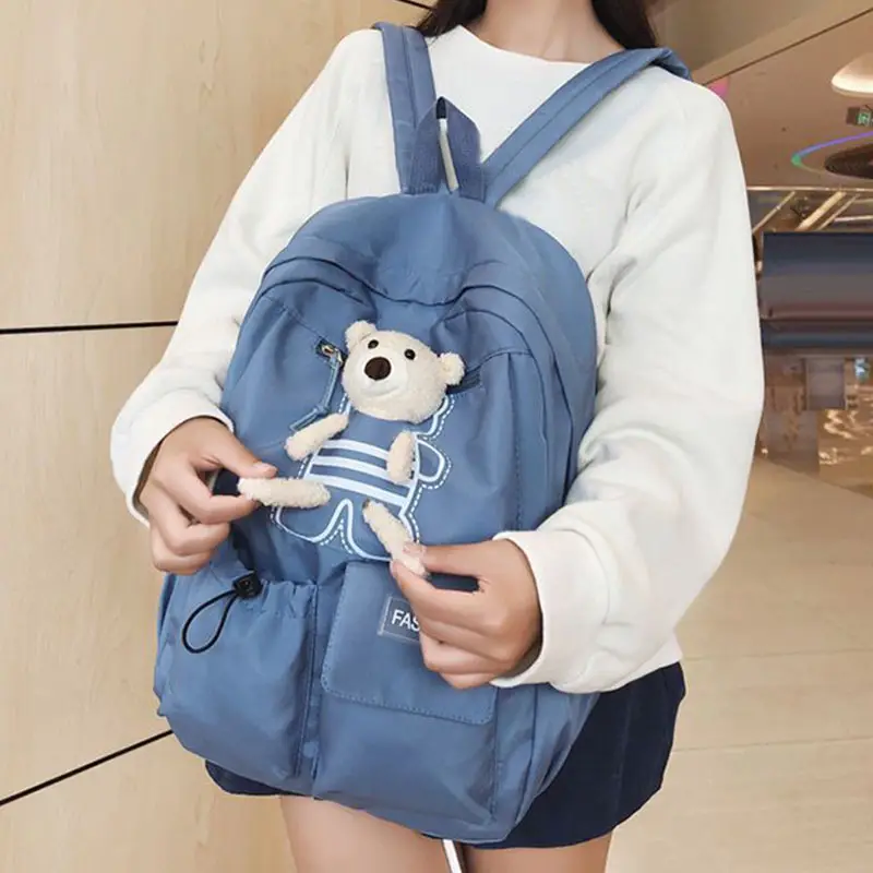 Purple Embroidered Unisex Backpack with Teddy Bear Design — feature 6