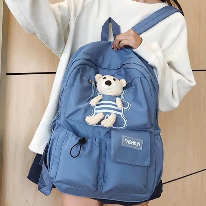 Purple Embroidered Unisex Backpack with Teddy Bear Design — feature 7