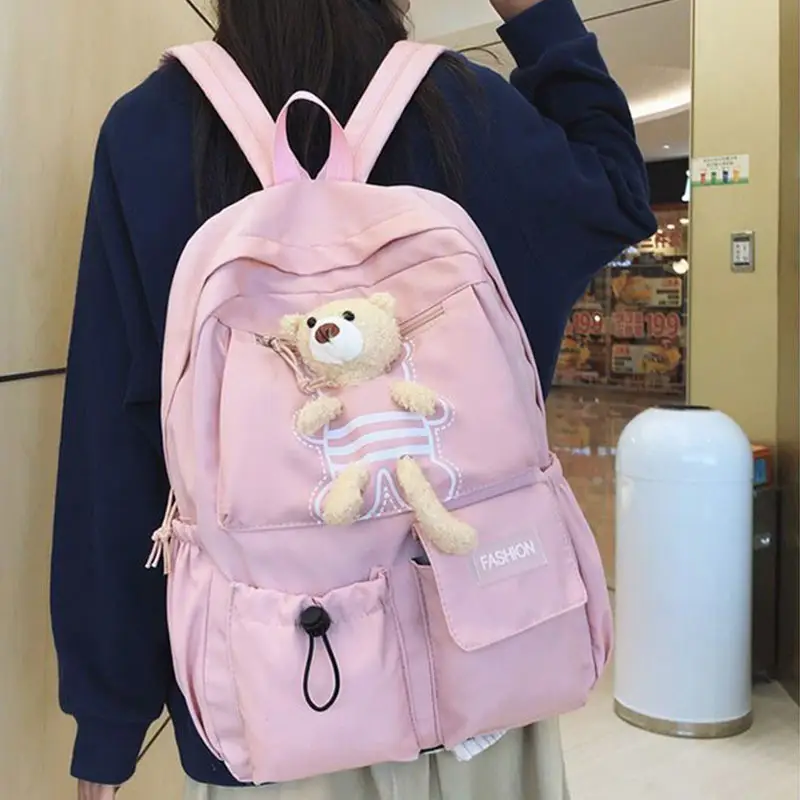 Purple Embroidered Unisex Backpack with Teddy Bear Design — feature 9