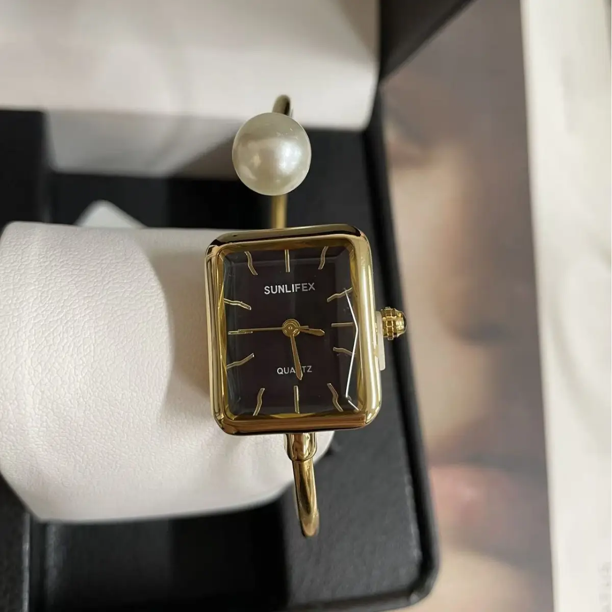 Gold Square Pearl Watch for Women Antique Style