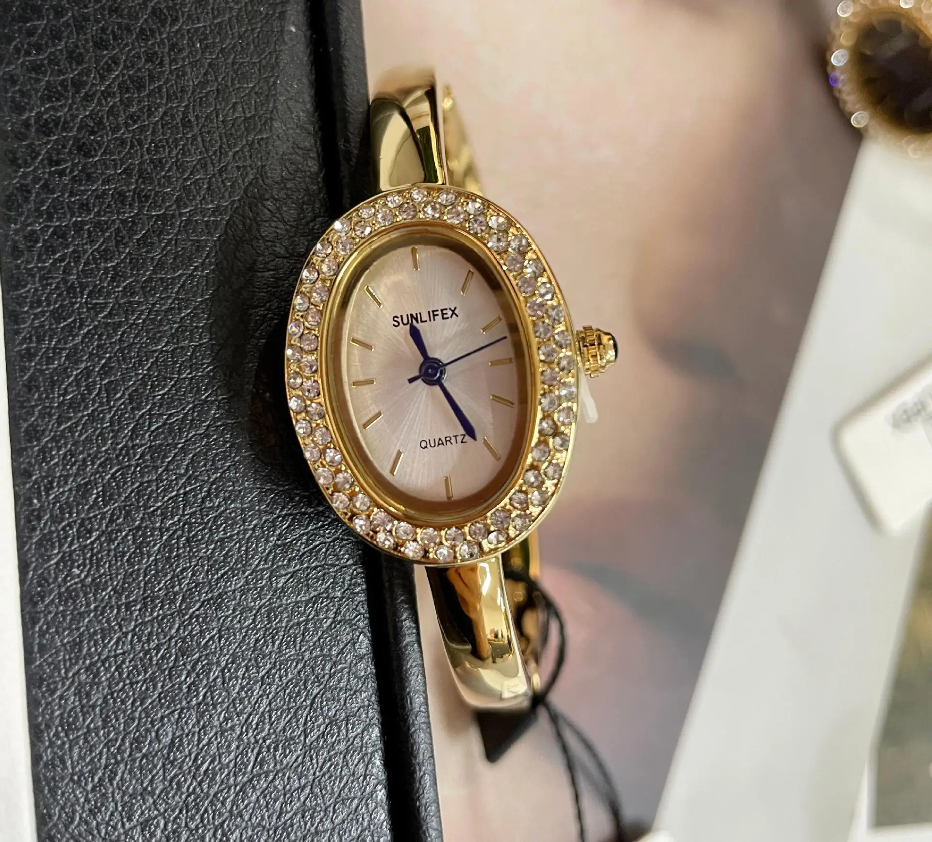 Gold Square Pearl Watch for Women Antique Style