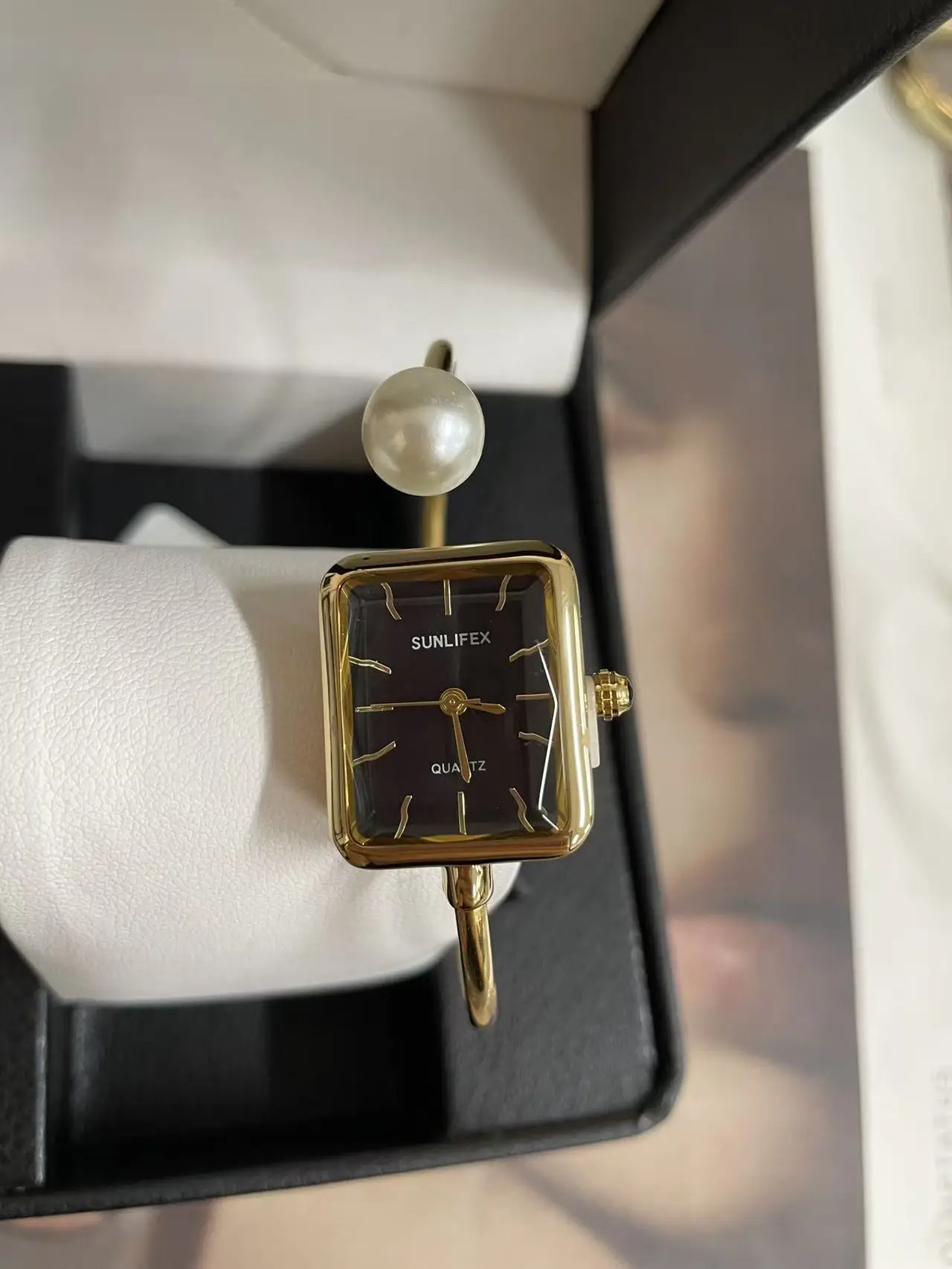 Gold Square Pearl Watch for Women Antique Style