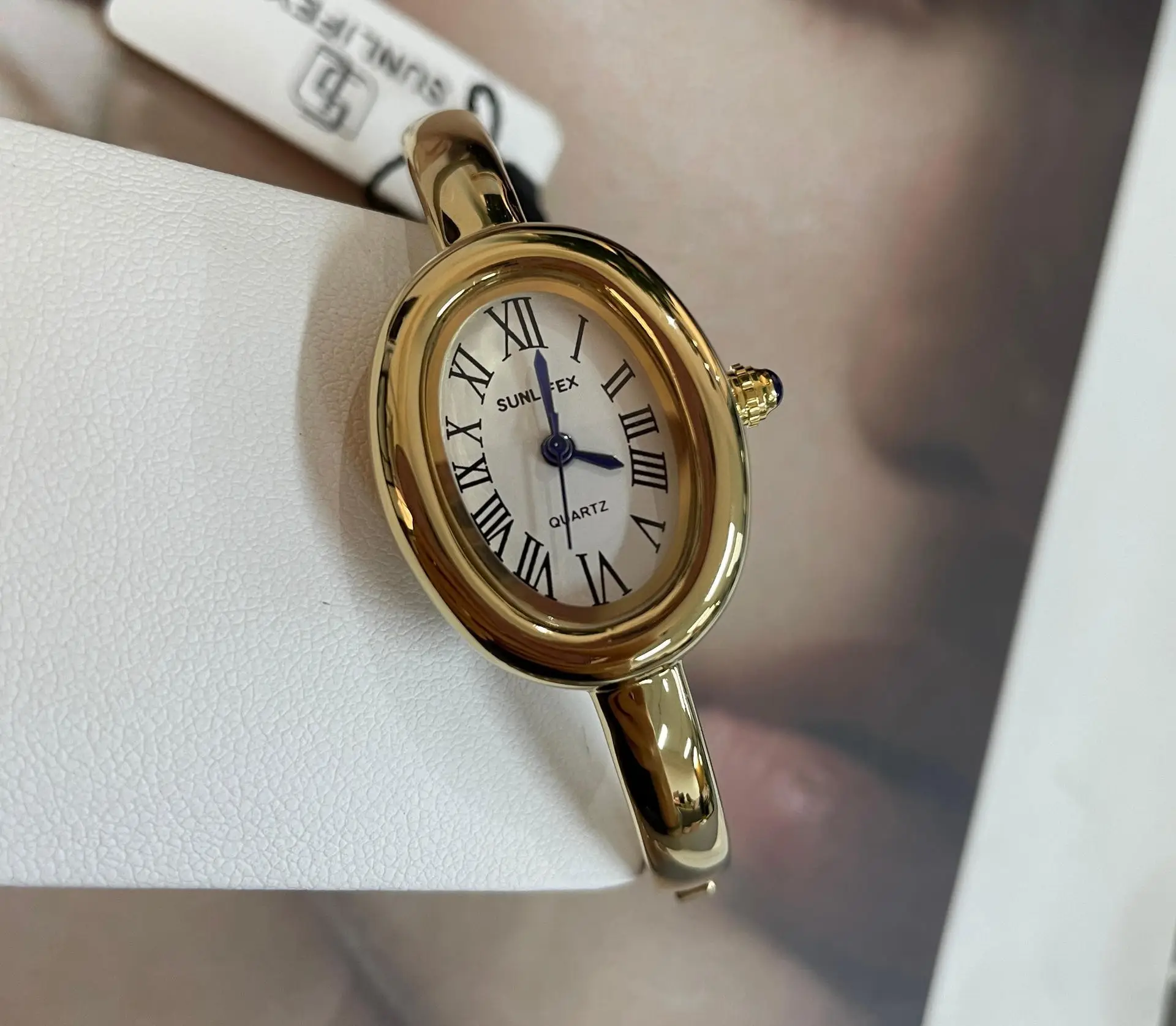 Gold Square Pearl Watch for Women Antique Style