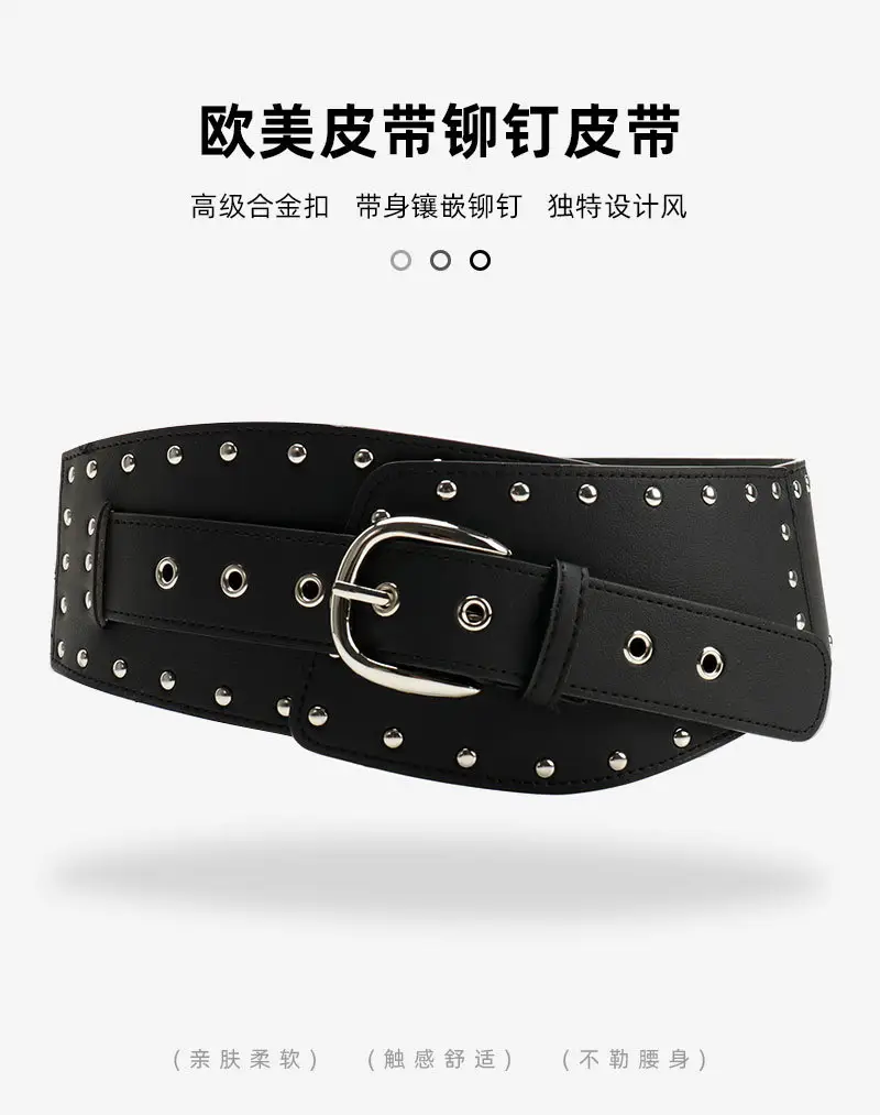 Black Heavy Punk Belt with Rivet Buckle for Women — feature 10