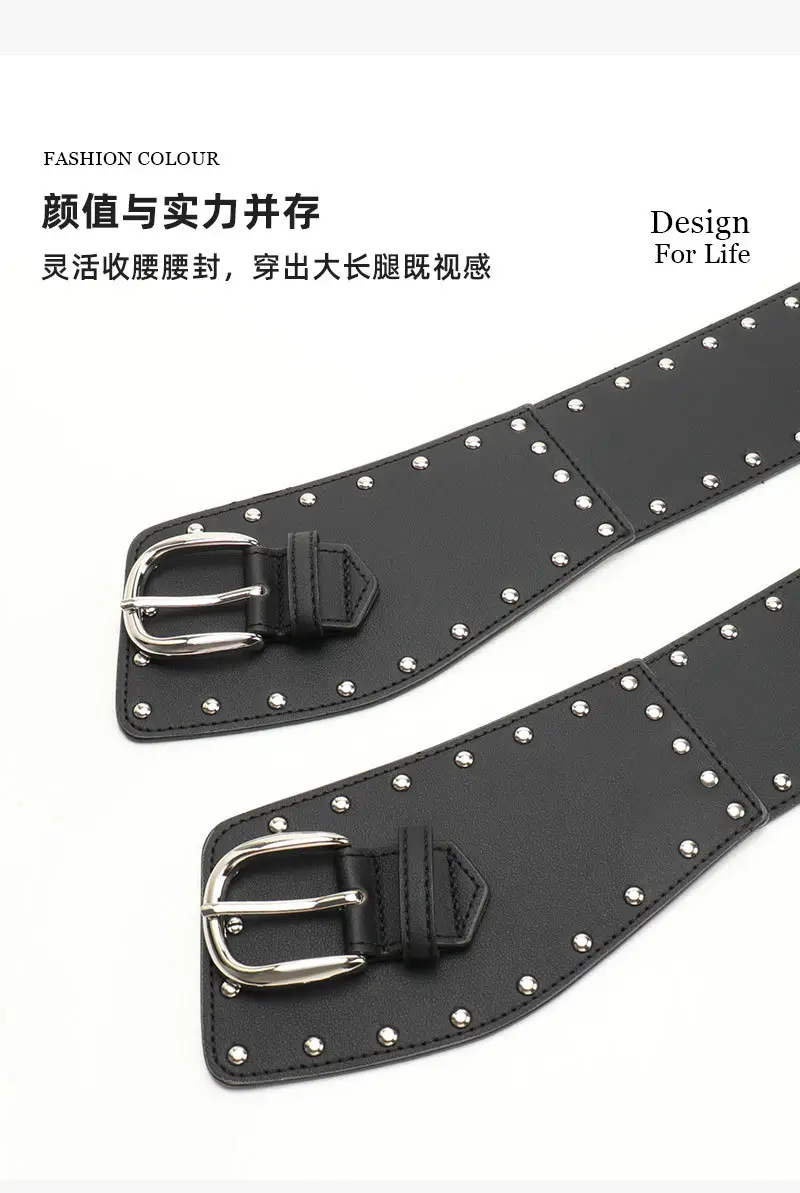 Black Heavy Punk Belt with Rivet Buckle for Women — feature 11