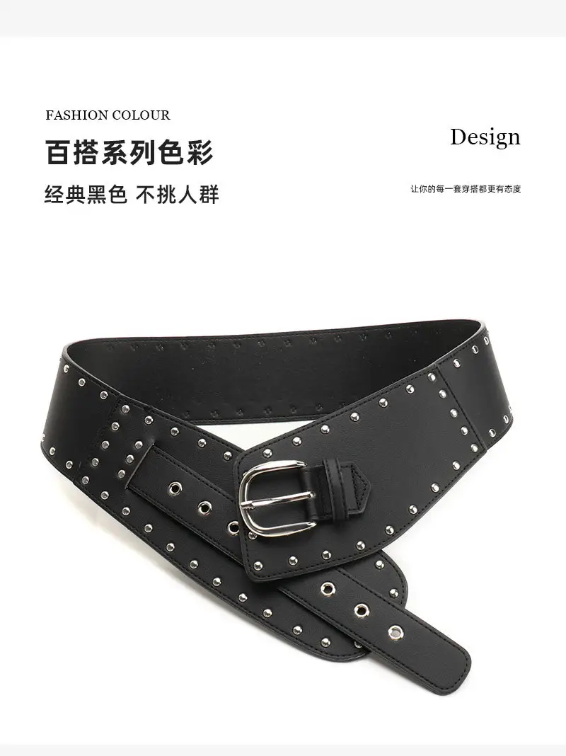 Black Heavy Punk Belt with Rivet Buckle for Women — feature 13