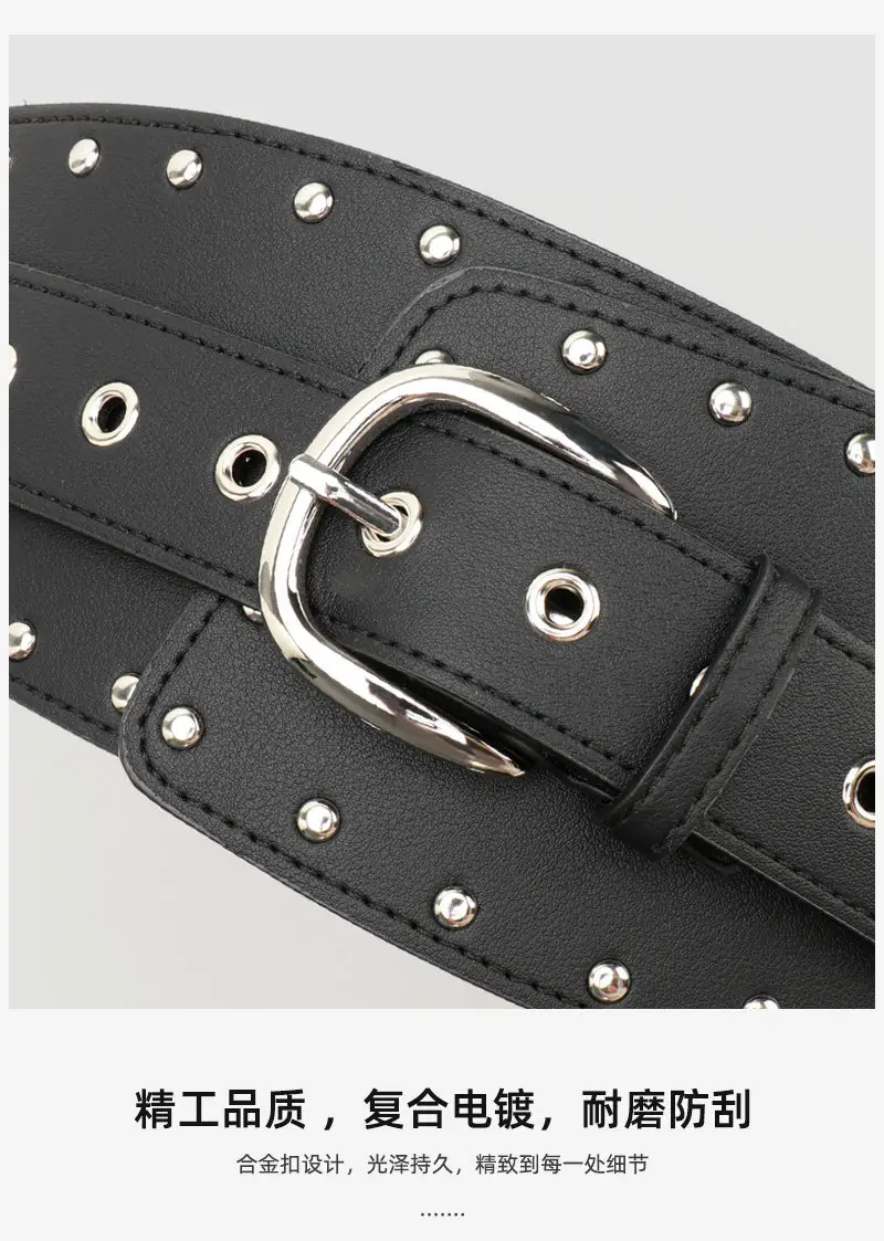 Black Heavy Punk Belt with Rivet Buckle for Women — feature 16