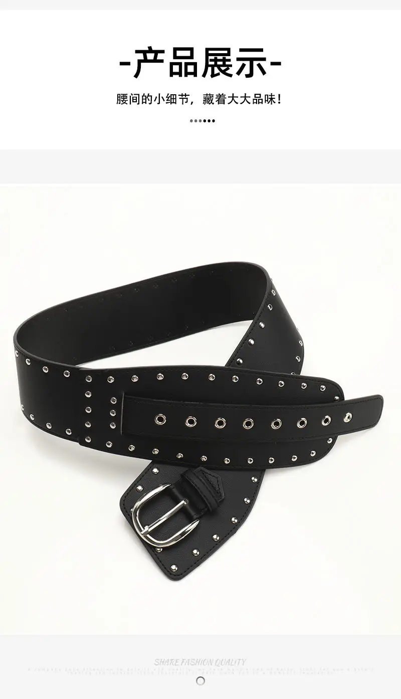 Black Heavy Punk Belt with Rivet Buckle for Women — feature 19