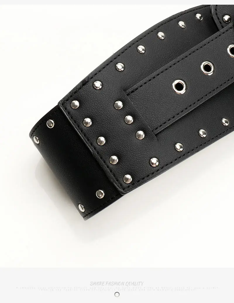 Black Heavy Punk Belt with Rivet Buckle for Women — feature 20