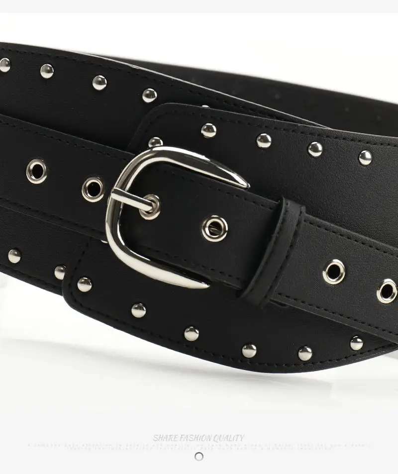 Black Heavy Punk Belt with Rivet Buckle for Women — feature 21