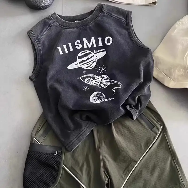 Kids Sleeveless T-Shirt American Retro Cool Summer - Image 3