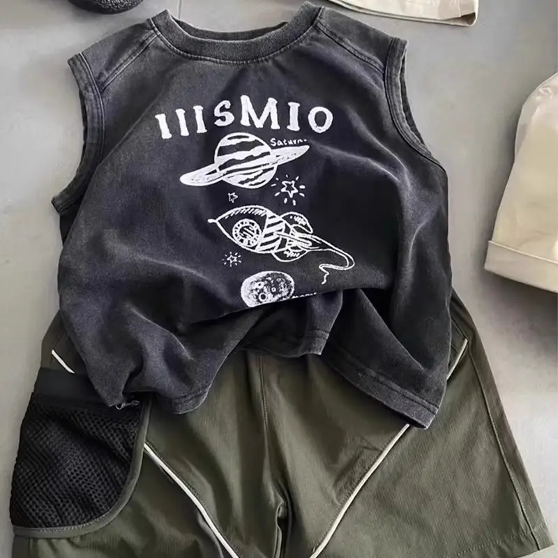 Kids Sleeveless T-Shirt American Retro Cool Summer - Image 4